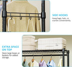 IZEUK Heavy Duty Rolling Garment Rack with 3 Adjustable Wire Shelves, Hanging Rod & Side Hooks - Mobile Clothes Rack with Wheels, 29.5" W x 15.7" D x 75" H, Black