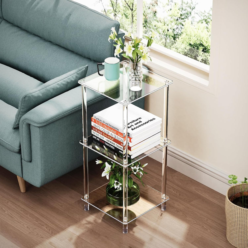 Clear Acrylic Side Table, 11.81" L x 11.81" W x 26.7" H, 3-Tie...