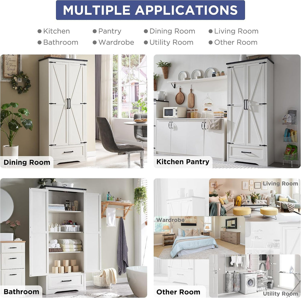 JXQTLINGMU Farmhouse Kitchen Pantry Cabinet - 72" Tall Wood Kitchen Stor...