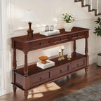 LKTART 54'' Solid Wood Console Table, Farmhouse Entryway Table with 6 Drawers and Shelf, Narrow Long Sofa Table with Storage for Living Room Hallway, Couch, Foyer (Cherry)