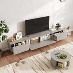 98" TV Stand for Living Room, Modern Entertainment Center with Drawers & Storage Compartments, Large TV Console Fits 55”-95” TVs, Square Top with Grooved Drawer Fronts & Stable Base,Grey
