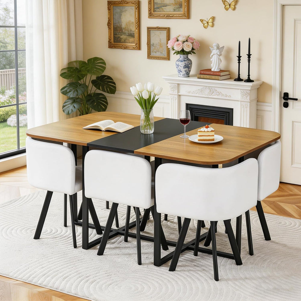 Hommoo 7-Piece Dining Table & Chairs Set for 6, 59” Rectangular Kitchen T...