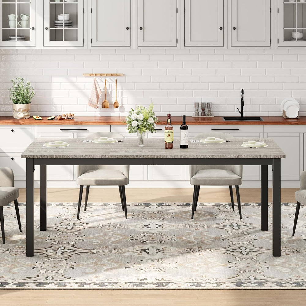 71 Inch Industrial Dining Table, Large Rectangle Kitchen Table with Metal Leg...