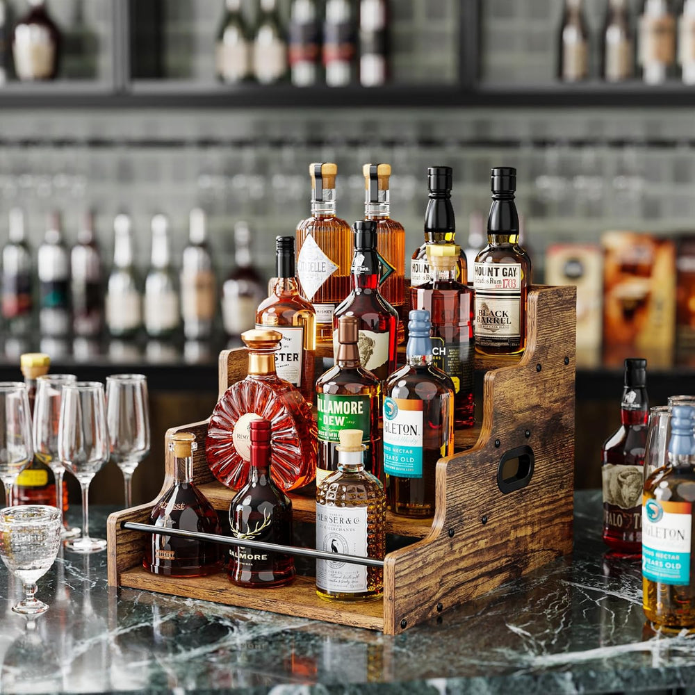 KLM Liquor Bottle Display Shelf, Coffee Syrup Rack Organizer, 4 Step Countert...