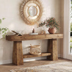 Solid Wood Console Table, 63-Inch Entryway Table with Storage, Long Wooden Sofa Table Behind Couch for Entryway, Hallway, Foyer, Living Room, Natural Wood