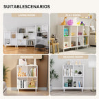 Wood Cube Storage Organizer White Bookshelf - 2-Tier Freestanding Storage Cabinet with Legs for Home Office, 4-Cubes Open Shelf