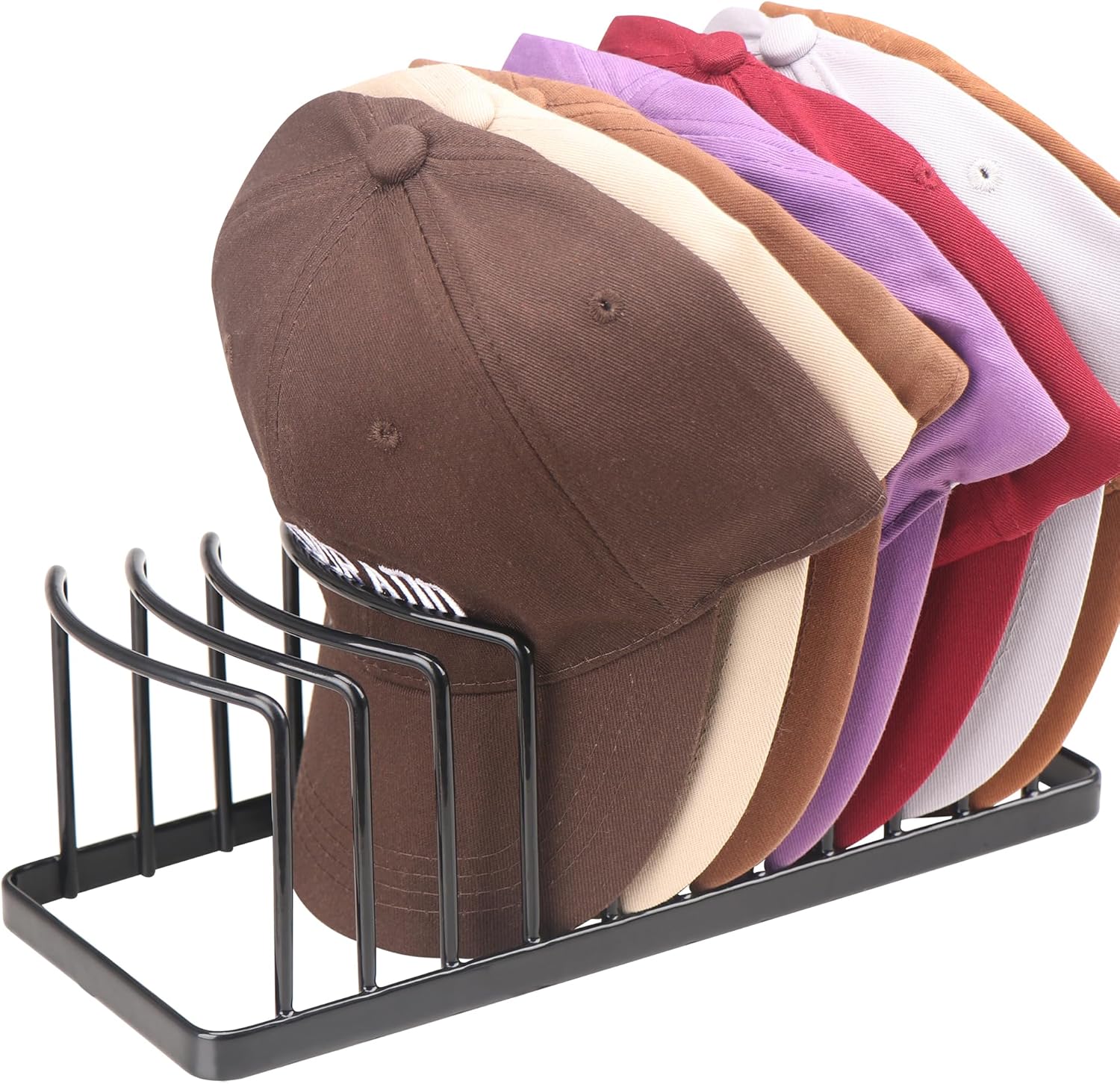 Hat Organizer - Space Saving Hat Stand Holds 10 Caps - Premium Metal Rack for Baseball Caps Display & Organizer - Black
