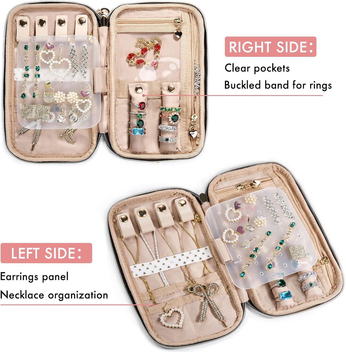 SFYBYHEART Travel Jewelry Organizer Case, Jewelry Travel Bags for Women, Small Travel Jewelry Case for Tangle-Free Earrings, Necklaces, Rings Storage, Travel Accessories, Travel Essentials, Pink