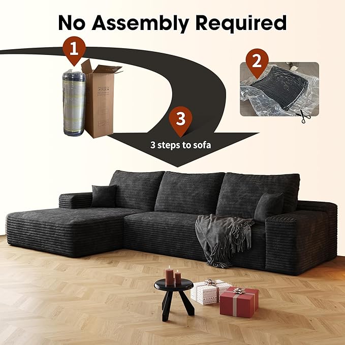 Eafurn Oversized L-Shaped Modular Sectional Sofa with Chaise, Fluffy Corduroy Upholstered Boneless Couch with Deep Seat, Minimalist Flexible Combination for Living Room | Breathable material, Full Foam, Anti-slip