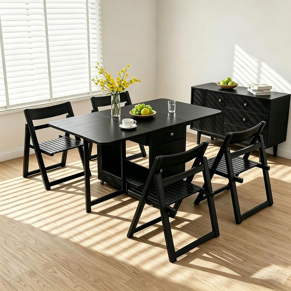 Extendable Drop Leaf Folding Dining Table with 4 Chairs, No Assembly Required...