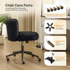 VINGLI Plush Upholstery Vanity Desk Chair with Curved Back & 90-102° Tilt & Adjustable Height, Cute Rolling Chair with Bronze Base & Golden-Bronze 360° Swivel Wheels for Makeup & Home Office, Black