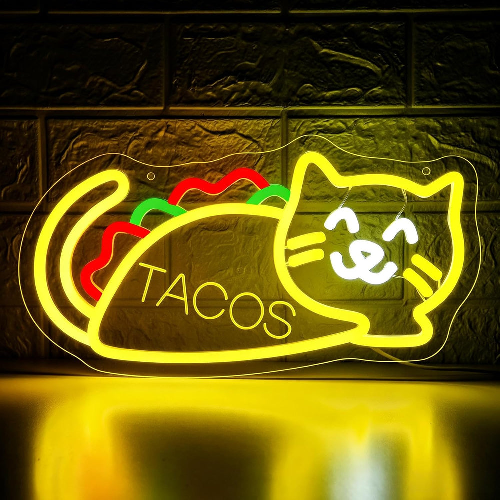 Tacos Cat Neon Sign for Wall Decor Tacos Neon Light for Man Cave Gifts