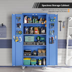 VINGLI 72'' Tall Metal Garage Storage Cabinet with Pegboards, Wheels, Locking Doors and Adjustable Shelves, File Cabinet/Tool Cabinet for Home Office/School (Blue, 32W x 16D x 72H)
