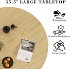 35.5'' Round Pedestal Dining Table, 2-4 Modern Fluted Dining Room Kitchen Table with Storage Shelf, Wood Base Dinner Tables for Kitchen, Breakfast Nook, Small Space, Living Room(Natural)