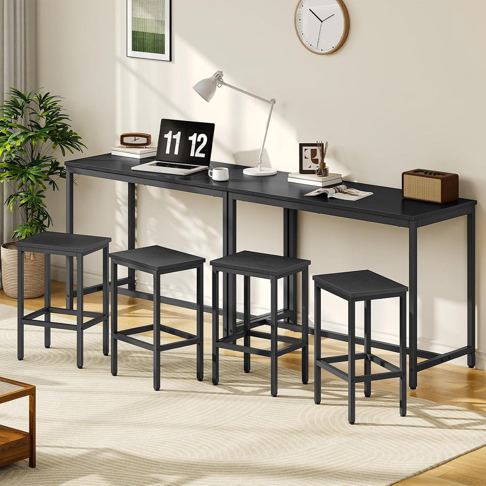 HOOBRO Bar Table and Chairs Set, 47.2" Rectangular Pub Table with 2 Stoo...