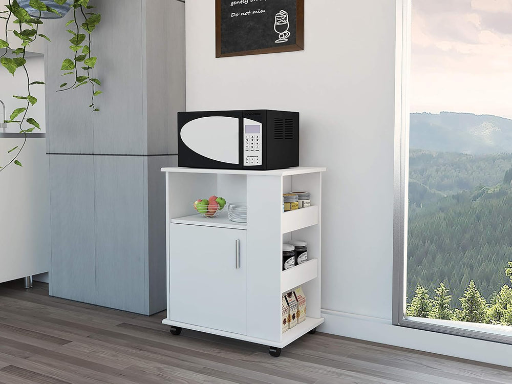 White Single Door Microwave Cabinet with 3 Side Shelves