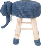 AC Pacific Woodland Elephant Stool for Kids, Animal Themed Wooden Ottoman Chair with Soft Plush Fabric, Sturdy Pine Wood Legs, Ideal for Playrooms, Nurseries or Living Rooms, Navy Blue