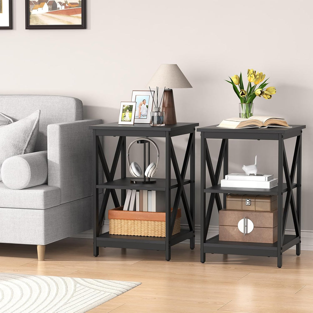 Bigbiglife Living Room Coffee Table Set of 3, Industrial X-Design Coffee Tabl...