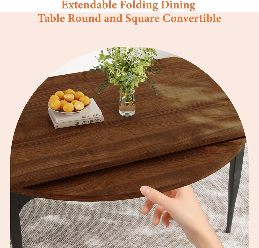 HIPIHOM Expandable Folding Dining Table Set, 55-Inch Round to Square Table wi...