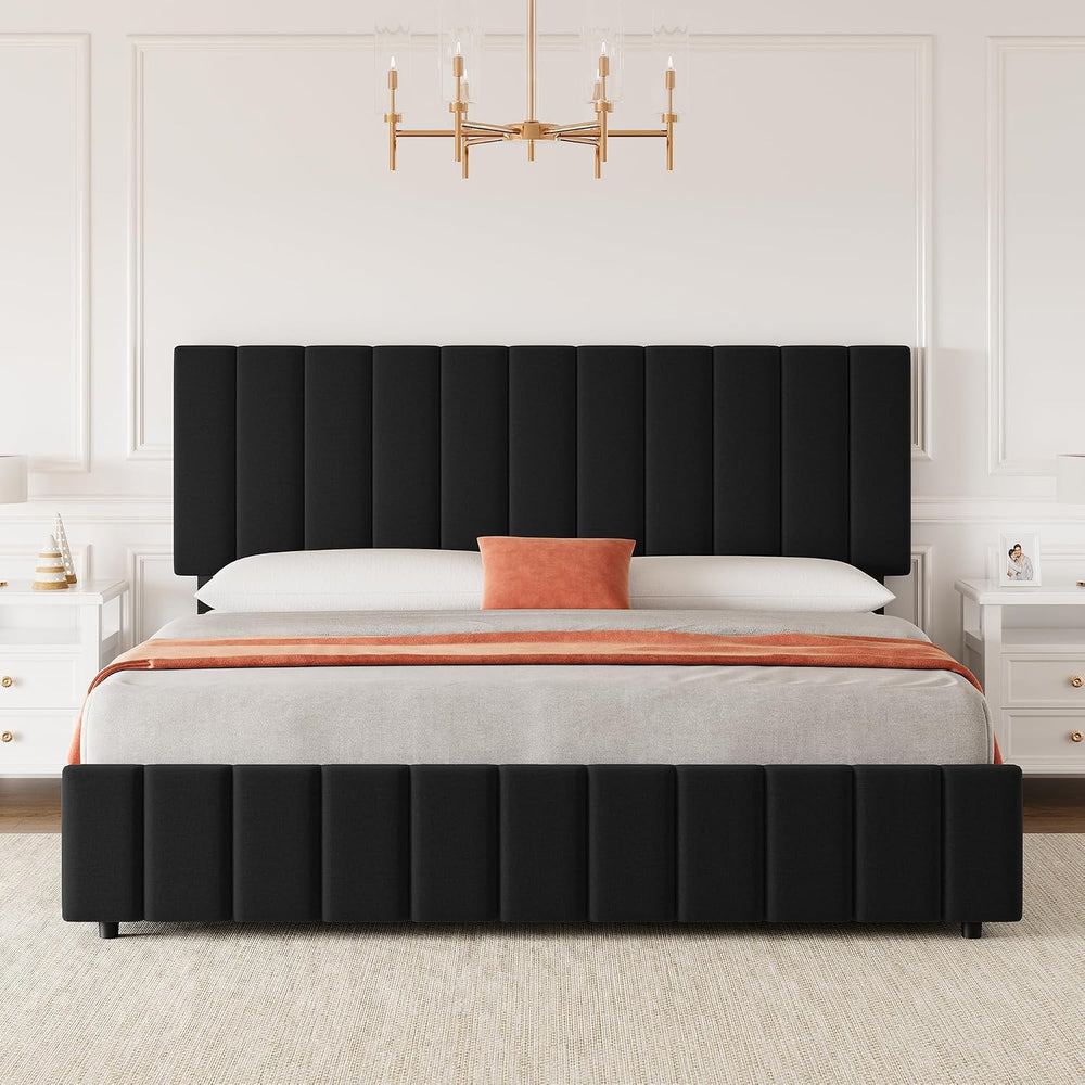 Garvee King Size Bed Frame, Linen Bed Frame with 4 Storage Drawers, Black