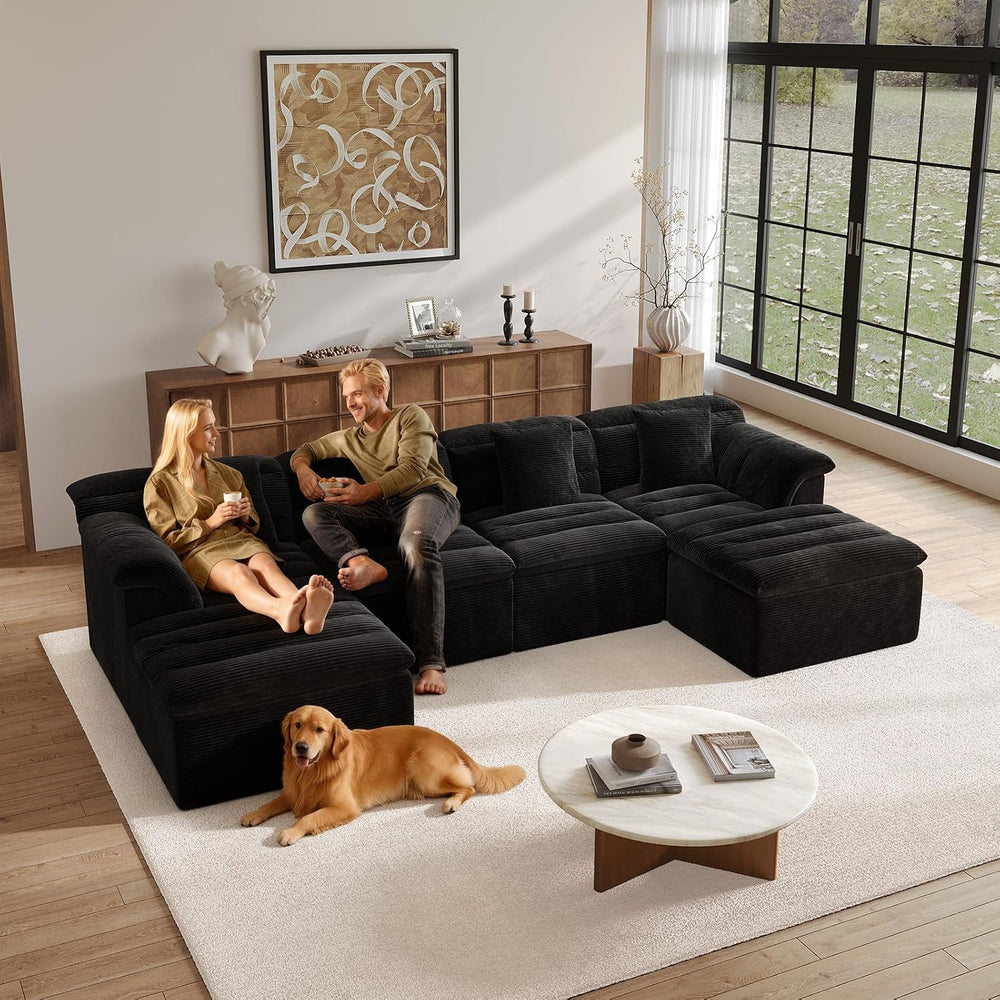 142" Modular Cloud Sectional Couch with Ottoman, Modern Upholstered Comp...