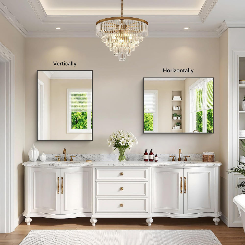 DESBING Black Bathroom Mirror for Wall, 30x36 Inch Rectangle Mirrors with Met...