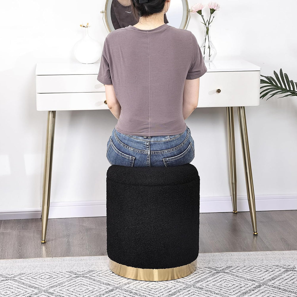 Joveco Boucle Round Ottoman with Storage,Vanity Stool with Storage for Bedroo...