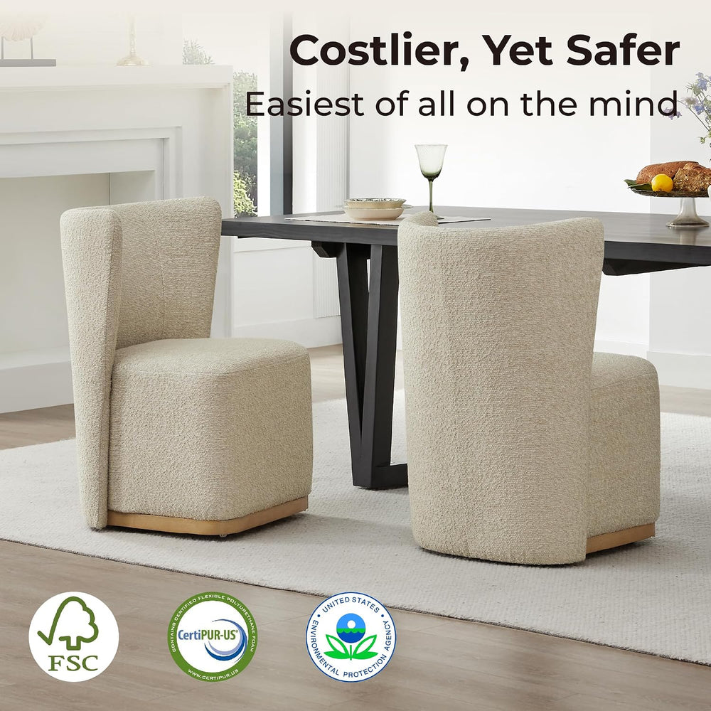 CHITA Upholstered Rolling Dining Chair with Casters Set of 4, Oatmeal | FSC C...