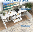 58'' Modern Spiral Wave TV Stand for 65 Inch TV, Media Console with Storage Cabinet & 2 Drawers, Rounded Corner Entertainment Center for Living Room Bedroom (White)