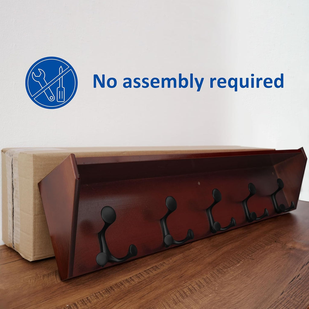WEBI Wall Shelf with Hooks Underneath,35” Long Wall Mounted Coat Rack with Shelf,Entryway Coat Rack with 5 Triple Hooks for Hanging Coats,Jacket,Hallway,Bedroom,Mudroom,Cherry