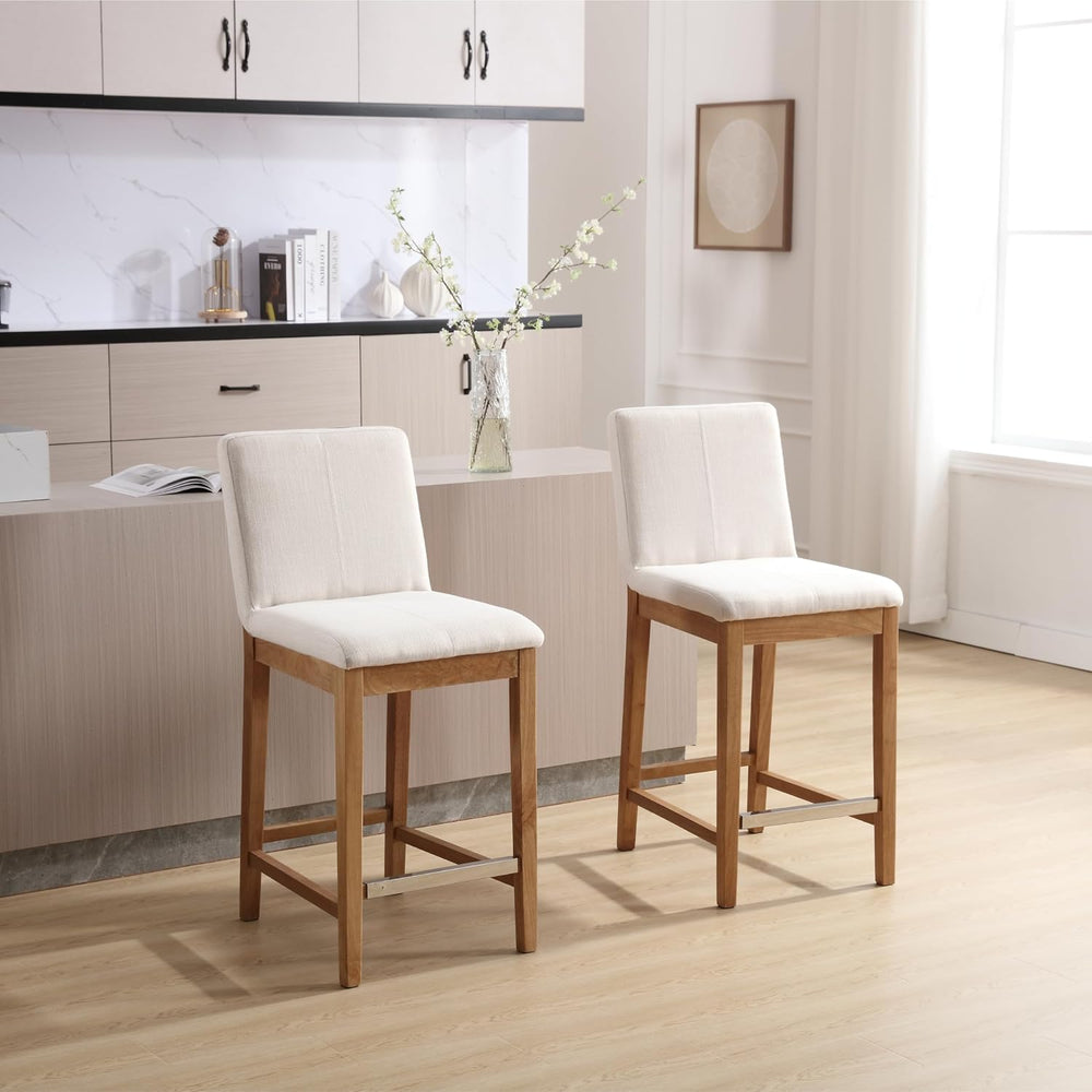 Kmax 30 Inch Bar Stools Set of 2 with Back Support, Linen, Cream | Farmhouse,...