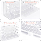 OPNCIE 4-Tier Paper Organizer with Magazine Holder, Desk Organizers and Accessories, Office Desk Accessories & Workspace Organizers, Desktop File Organizer for Office Supplies Storage, White