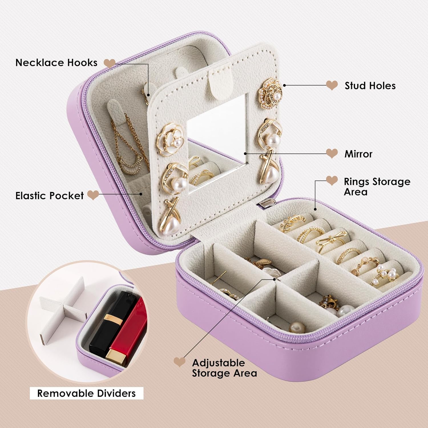 Travel Jewelry Case, Small Jewelry Box Organizer with Personalized Initials, Gifts for Girl Women, Wife Girlfriend Daughter Niece, Bridesmaid Gifts, Birthday