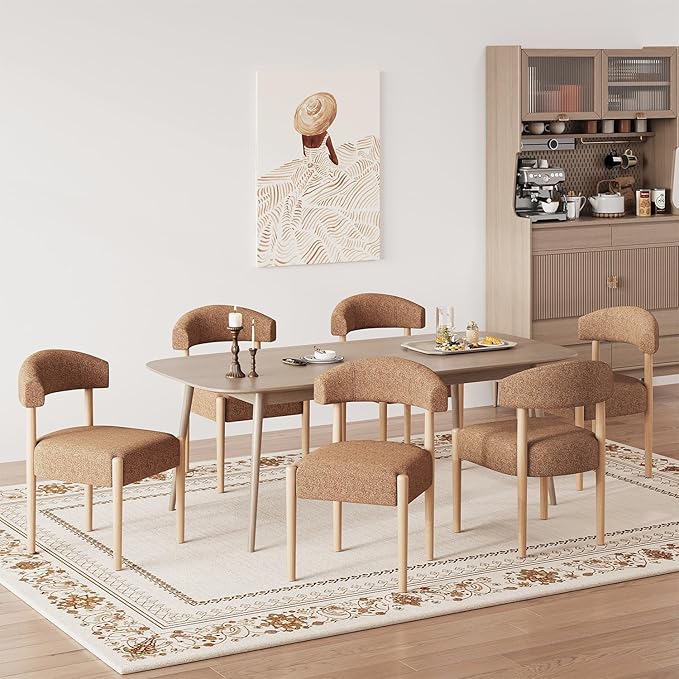 VKNOW Wooden Dining Chairs Set of 6, Modern Upholstered Dining Room Chairs wi...