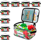 8 Pack Clear Toy Storage Bag with Name Tag& Manual Pocket, Wide-open Transparent PVC Toy Organizer Case with Portable Handle for Lego Bricks, Building Blocks, Board Games& Puzzles (Black)