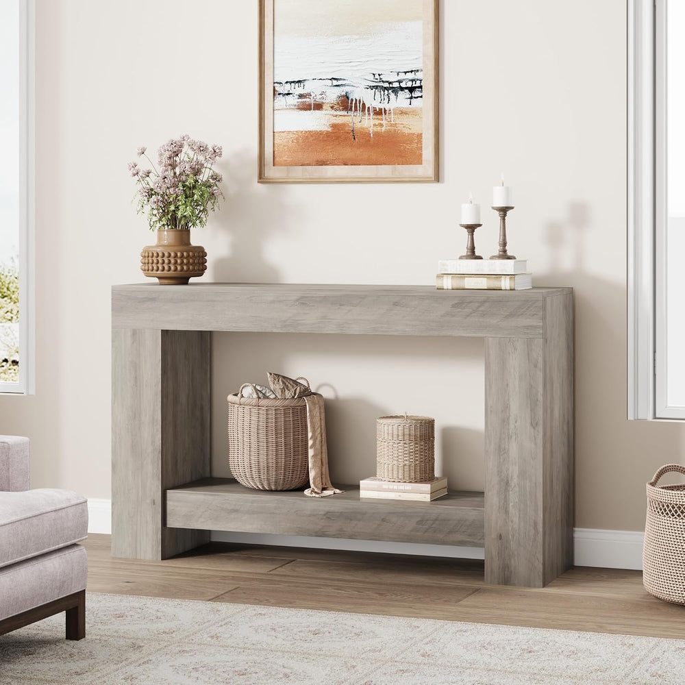 Garvee 47" Farmhouse 2-Tier Console Table for Entryway, Grey | Sofa Tabl...