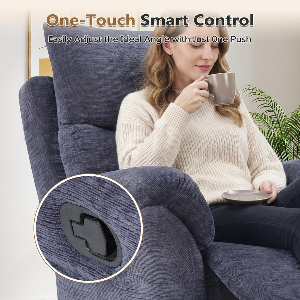 ANJ Swivel Glider Recliner, Manual Nursery Rocking Chair, Blue | Upholstered glider chair with 360° swivel, padded cushion, ideal for nursery, bedroom and living room breastfeeding & reading