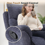 ANJ Swivel Glider Recliner, Manual Nursery Rocking Chair, Blue | Upholstered glider chair with 360° swivel, padded cushion, ideal for nursery, bedroom and living room breastfeeding & reading