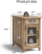LINSY HOME End Table Set of 2 with Charging Station, Modern Farmhouse Sofa Couch Side Table, Wooden Bedside Table for Living Room, Nightstand with Storage Cabinet for Small Space, Brown, Glass Door