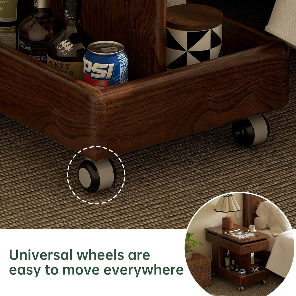 100% Solid Wood Lift Top End Table with Swivel Top, Sofa Couch Table with Whe...
