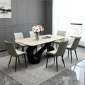 Dining Chairs Set of 6, Leather Modern Kitchen & Dining Room Chairs, Comfortable Upholstered Kitchen Chairs with Metal Legs Armless Side Chairs for Kitchen Restaurant, Khaki & Dark Grey