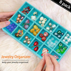 12 Pack Stackable Velvet Jewelry Organizer Trays for Drawers Earring Organizer Inserts Necklace Storage Ring Bracelet Display Case, 216 Grids, Blue
