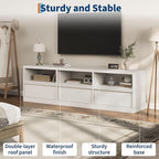 IDEALHOUSE 70 inch TV Stand for 80" TVs, Mid Century Modern Entertainment Center with Storage Drawer & Open Shelves, Wood Media Console Cabinet for Living Room/Bedroom, White