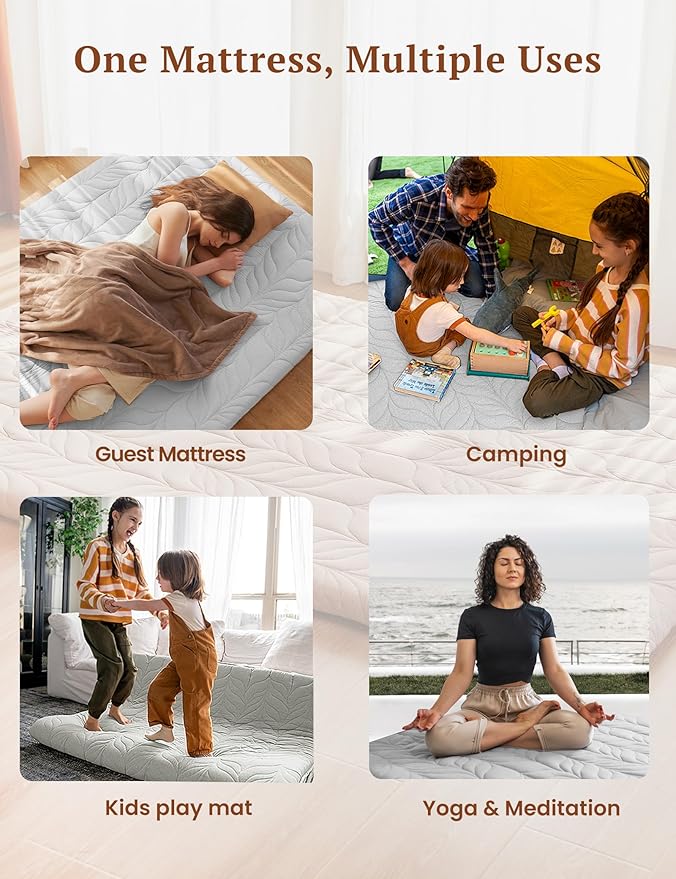 ZonLi Japanese Floor Mattress Futon Mattress Queen Size, Thicken Roll Up Tatami Mat w/ 100% Cotton Washable Cover, Portable & Foldable Floor Bed Mattress for Sleeping, Dormitory, Adult Kids, Grey