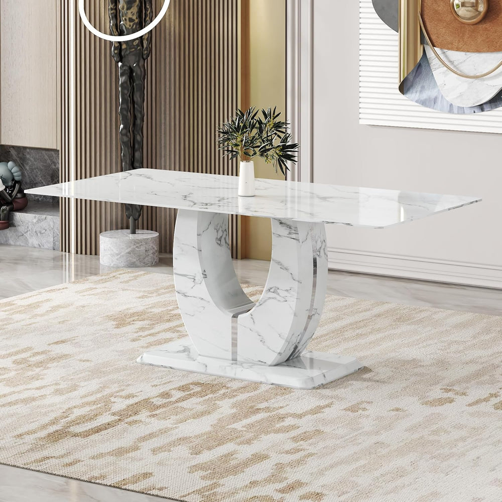White Faux Marble Dining Table for 6/7/8｜Modern Luxury Dining Room Table｜71&q...