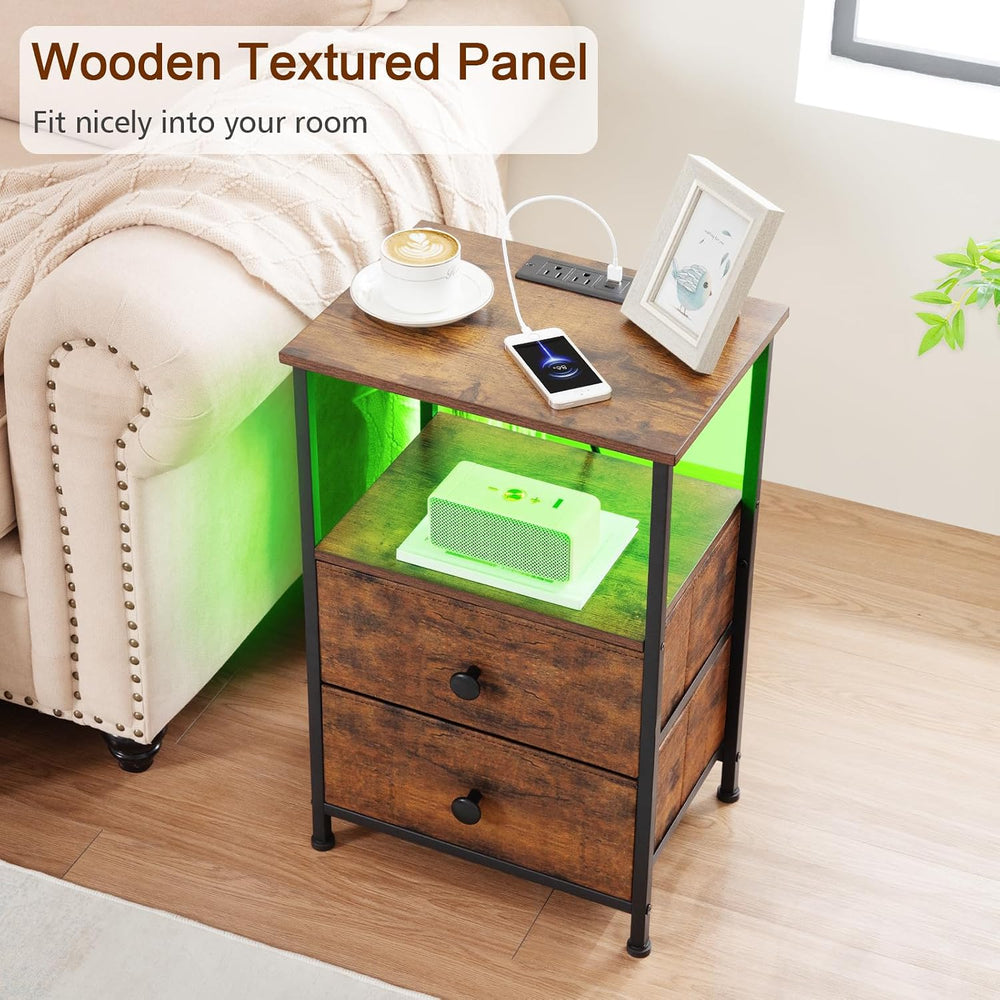 LOAKEKEL Nightstands Set of 2, LED Night Stand with Charging Station | Bedsid...