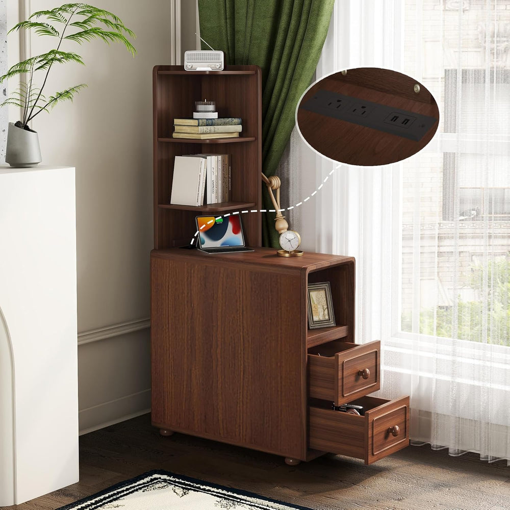 GDFStudio End Table with 2 Drawers & 3 Open Shelves, Corner Side Table wi...