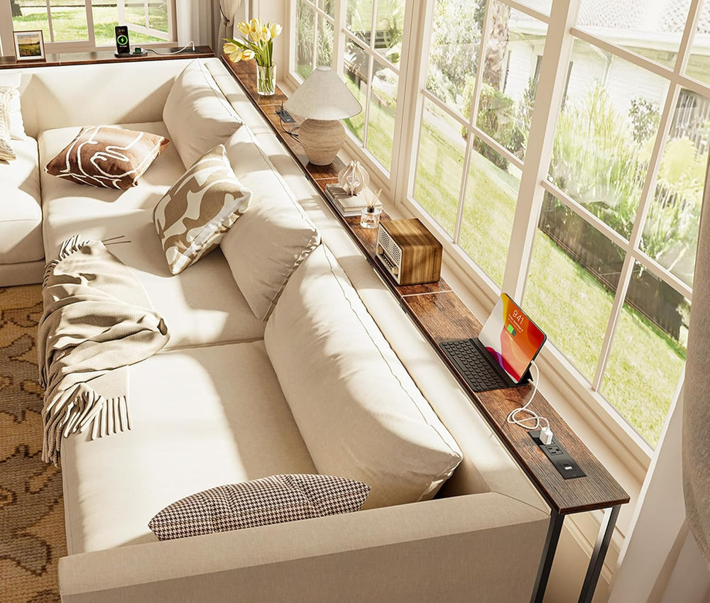 Huuger 118 Inch Sofa Table with Power Outlets, Skinny Behind Couch Table | 5....