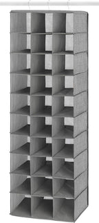 Whitmor 30 Sections Hanging Clothes Closet Shoe Organizer, Space Saving Breathable Fabric Shoe Storage for Bedroom, Laundry, Dorm, Crosshatch Gray