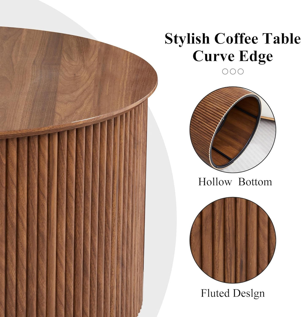 Fluted Round Nesting Coffee Table Set of 2 Circle Center Table Living Room | ...